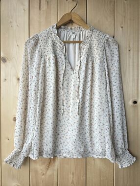 Autres Filles Cream Brown Floral Pattern Sheer Blouse Womens Small